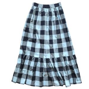 Anthropologie Alani The Grey Maxi Skirt Womens Navy Blue Check Plaid M